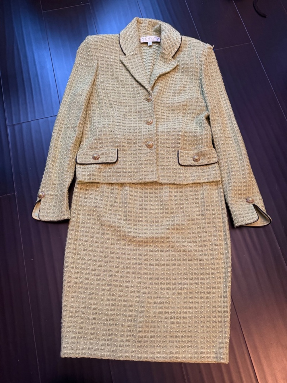 St. John Collection Pale Yellow Tweed Blazer and Skirt Set